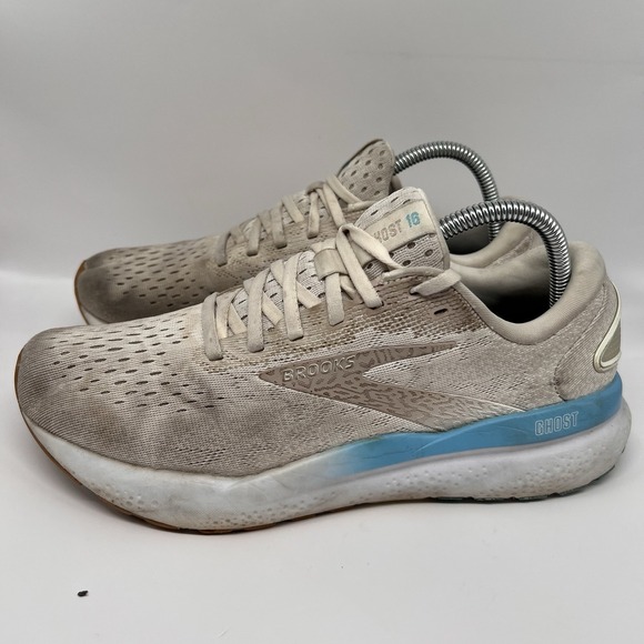 Brooks Shoes - Brooks Ghost 16 Womens Running Shoes Grey Blue Walking Comfort Sneakers Size 9.5